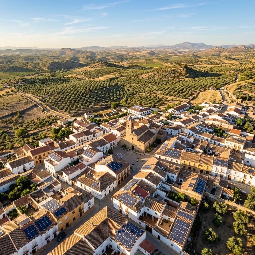 Pueblo español con placas solares
