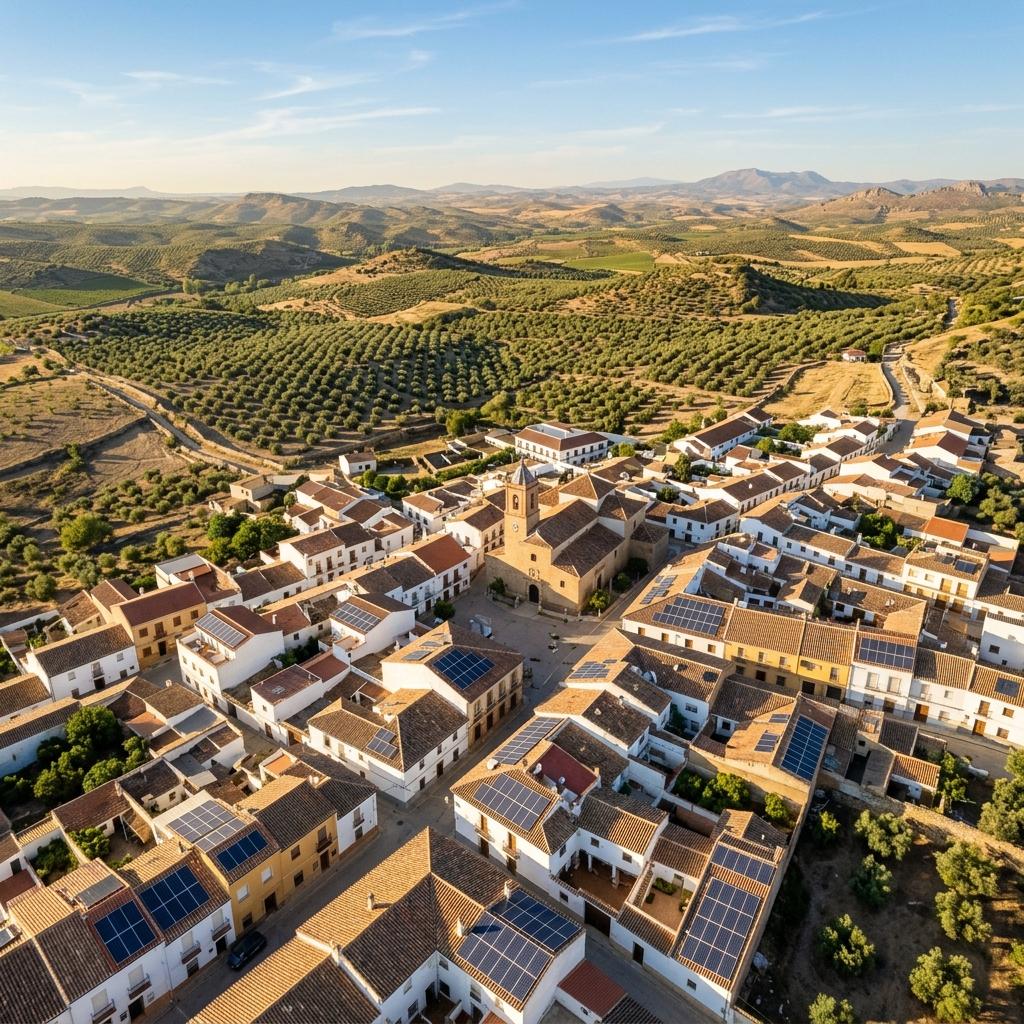 Pueblo español con placas solares